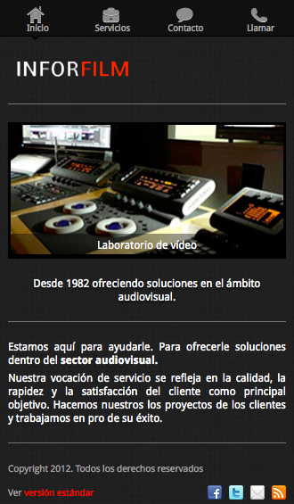 Página de inicio web mobile de ejemplo