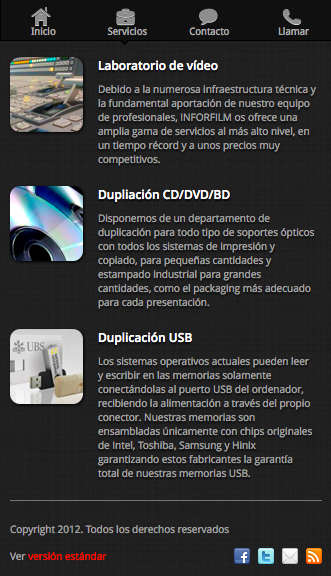 Página de servicios o productos web mobile de ejemplo