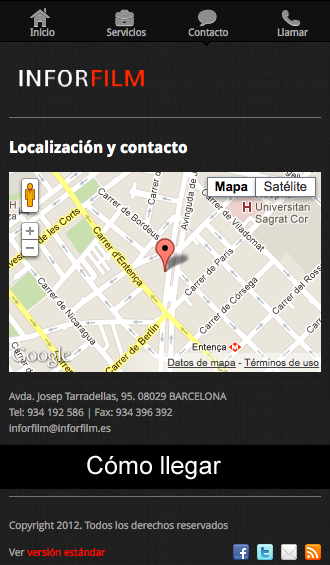 Sistema de cómo llegar en la web mobile