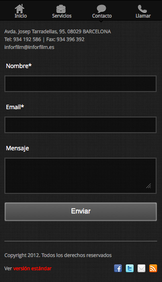 Página de contacto web mobile de ejemplo